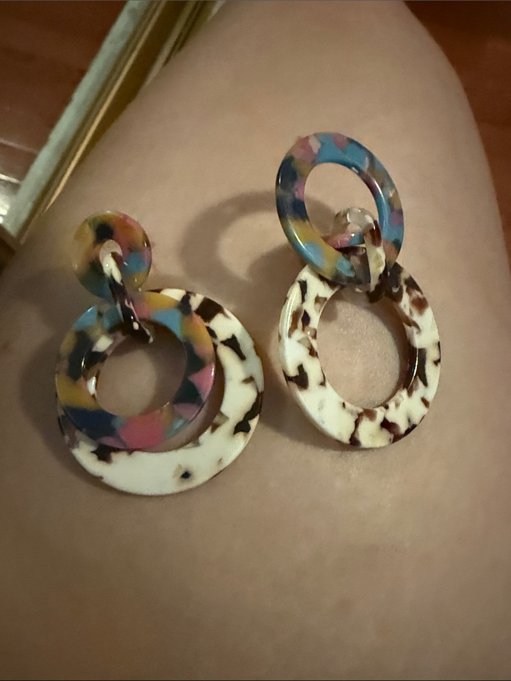 Multicolor and Cream Resin Hoop Drop Earrings - Women Jewelry
